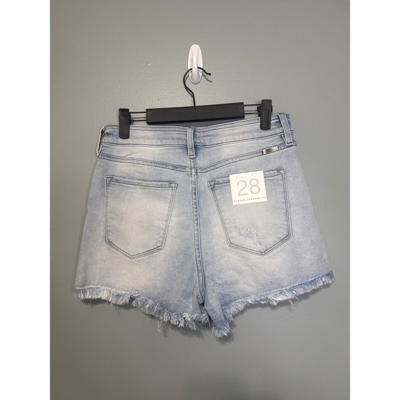 Kan Can Denim Shorts High Rise Button Fly Distressed Frayed Hem‎ Size 28 - Picture 4 of 6